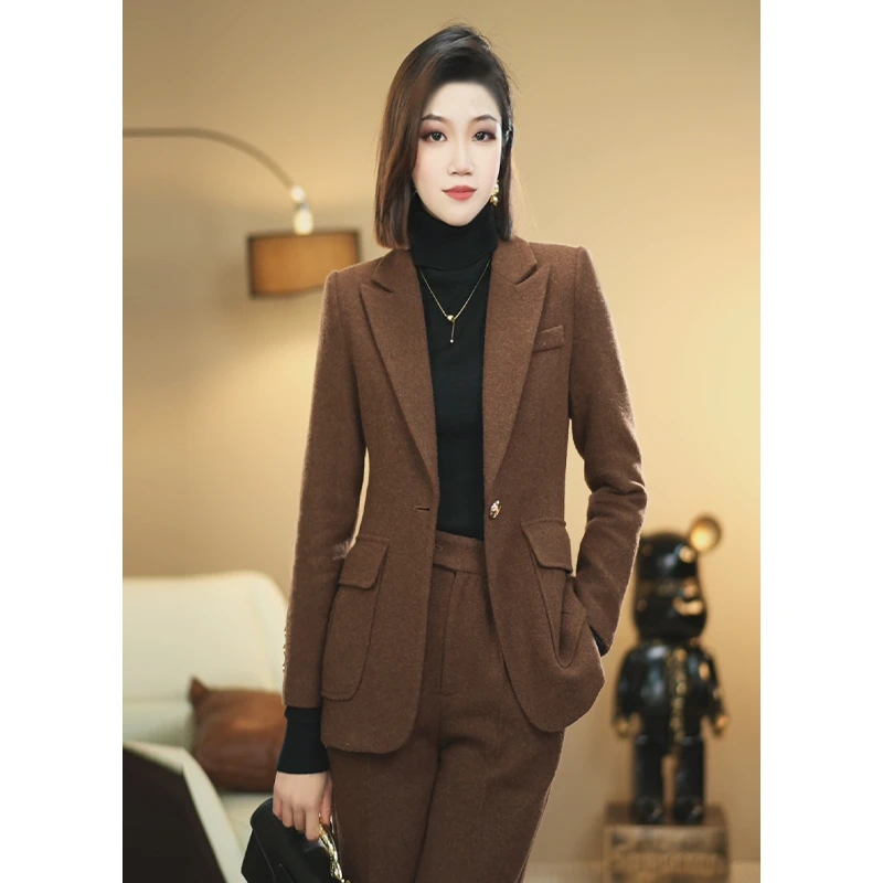 YAOYAO2024冬季新款通勤时尚格纹女装气质修身西装套装显瘦