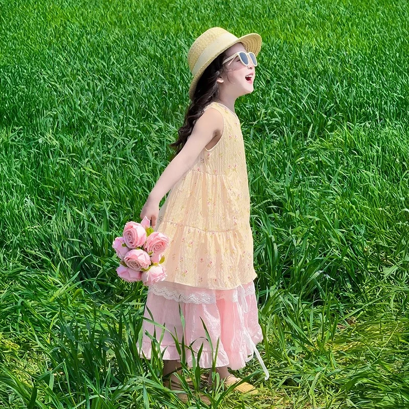 女童2025夏季连衣裙套装轻薄洋气无袖上衣两件套女孩夏装网红童装