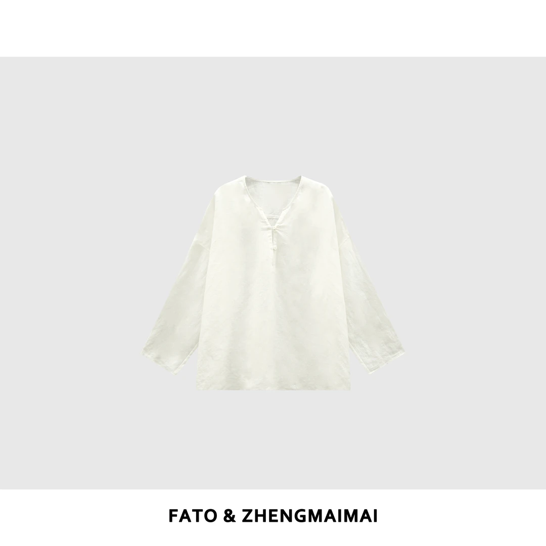 fattonny郑买买【白雾】夏季款时尚高级百搭简约V领衬衫 HH50428C1