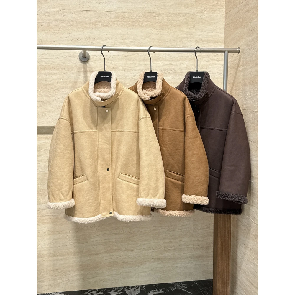 外套WB1709 女款皮草拉链立领皮毛一体外套