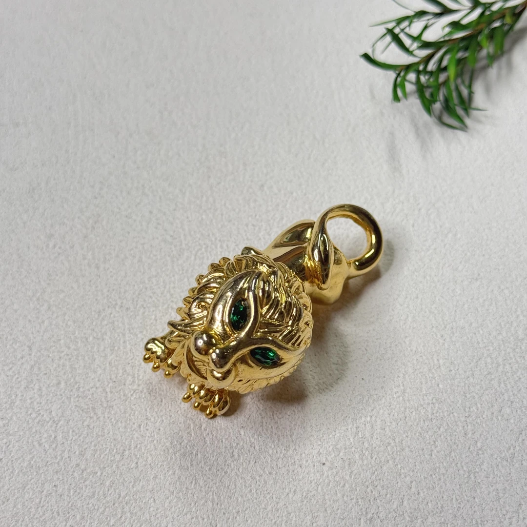 铜合金合成锆石胸针 【六六中古】孤品复古狮子头胸针te1927