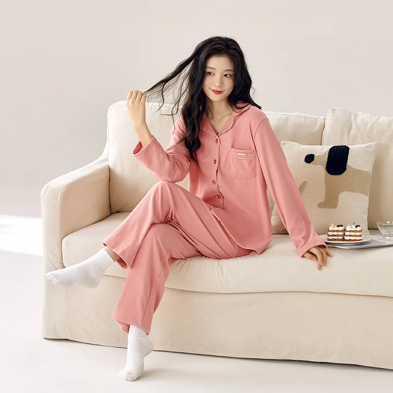 【德绒】情侣款长袖舒适睡衣休闲简约宽松纯色家居服套装DN168