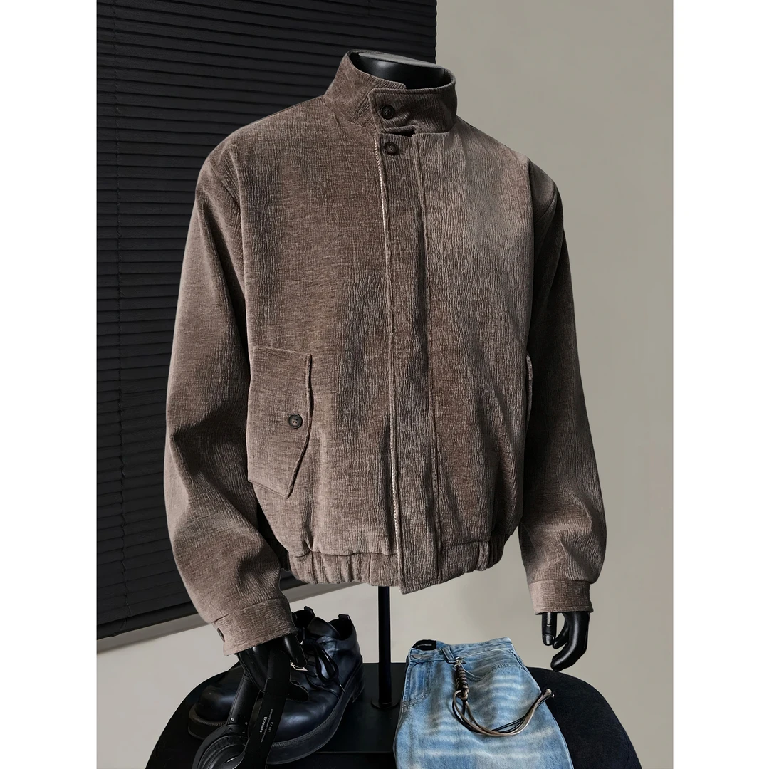 美式潮牌树纹肌理千鸟格外套男春秋季cleanfit高级感哈灵顿夹克