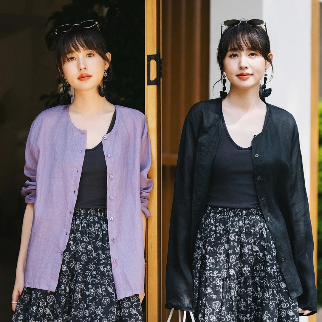 梭家｜流光冉冉｜简约通勤两色轻薄苎麻开衫夏季女长袖防晒短外套