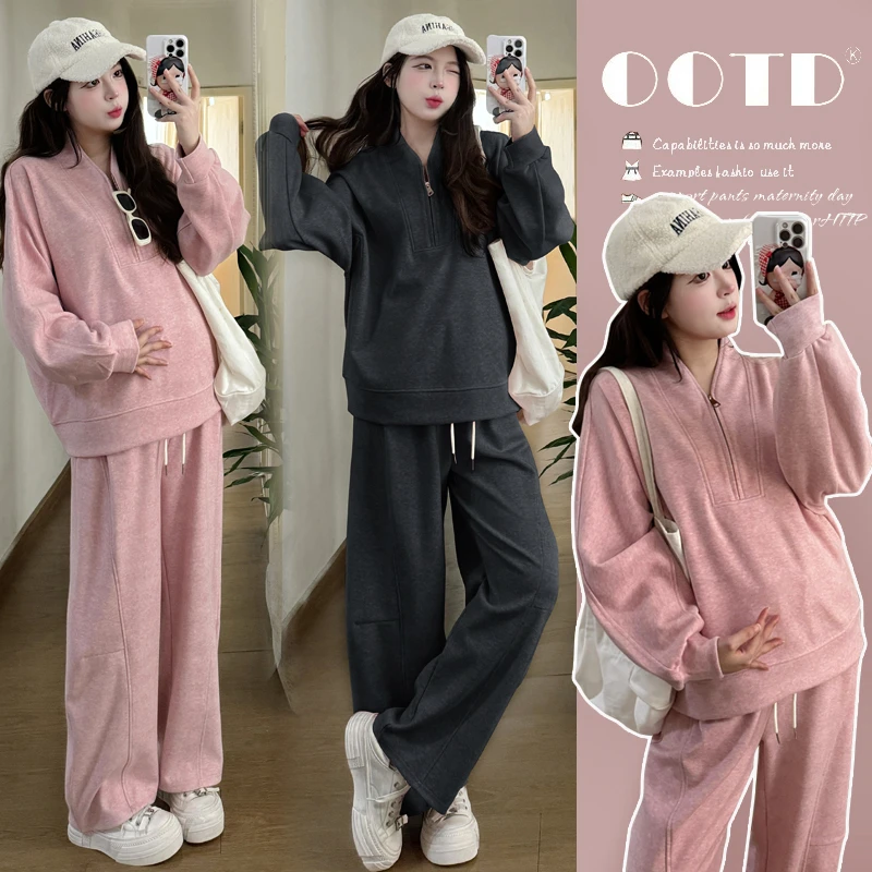 时髦孕妇装新款优质面料2025新款加厚休闲宽松大码弯刀裤显瘦套装