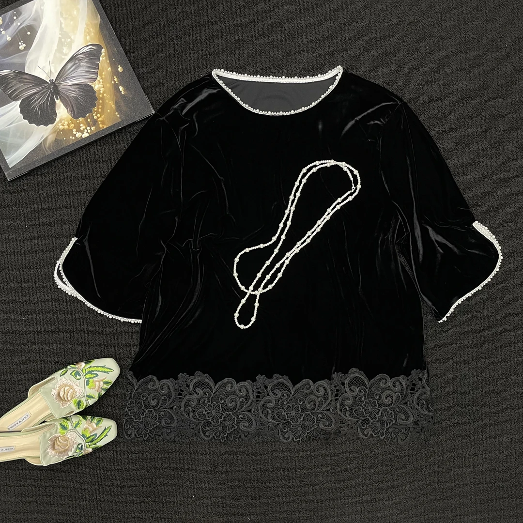 大码女装早秋新款轻奢工艺蕾丝拼接上衣 2289736