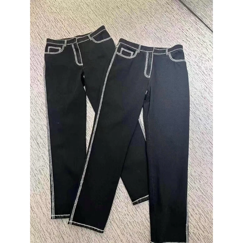 【LJ】【DL】香家新款黑色白线牛仔裤