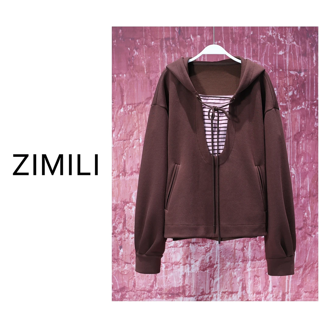 【LIANG哥女装】设计师系列2025春季欧货新品咖色两件套卫衣5950