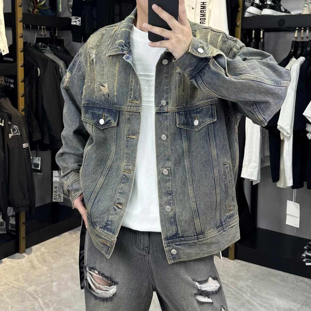 KB原创设计款黄泥破洞风潮流时尚牛仔外套（N1143）