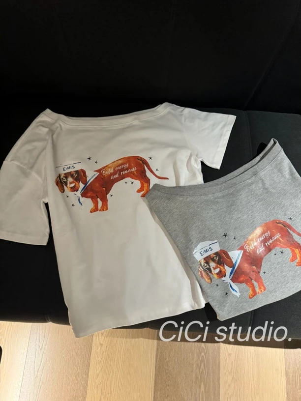 CiCi 斜肩海军小狗 t恤 俏皮可爱
