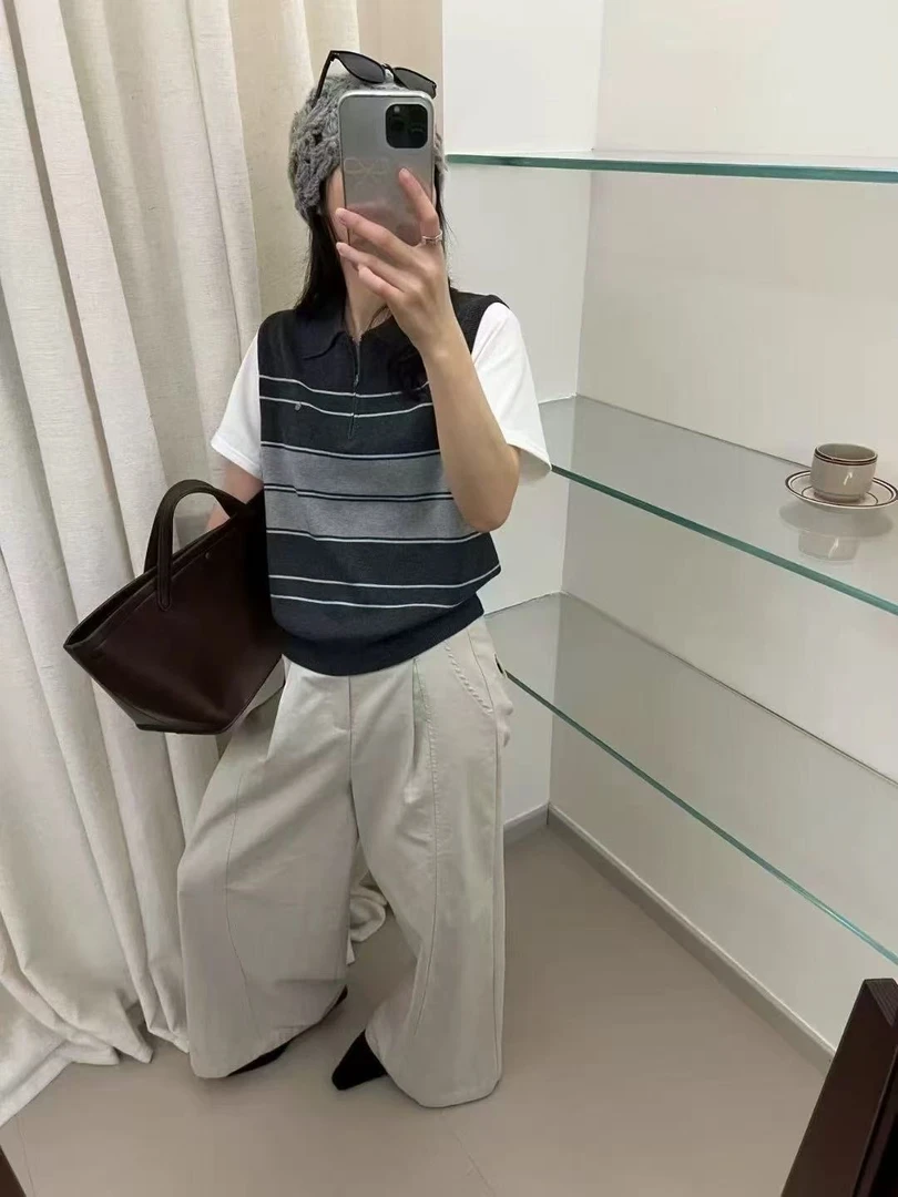 298182-3282 拼接短袖polo领常规毛针织衫