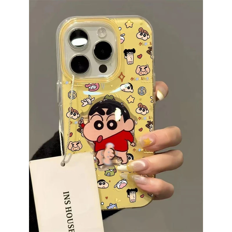 动漫满屏小新适用苹果16Pro大孔15手机壳14卡通13/12少女11防摔xs