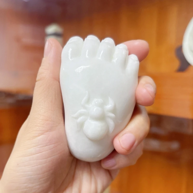 蓝田玉摆件知足常乐小脚丫把玩件办公书桌一级玉料秦臻玉官方正品