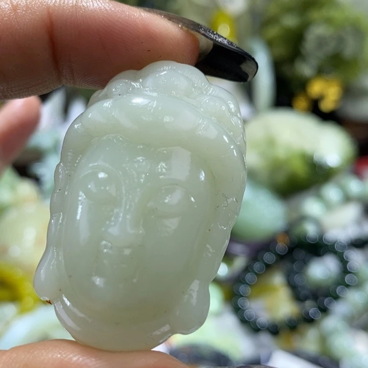 岫玉岫玉吊坠足铂镶嵌