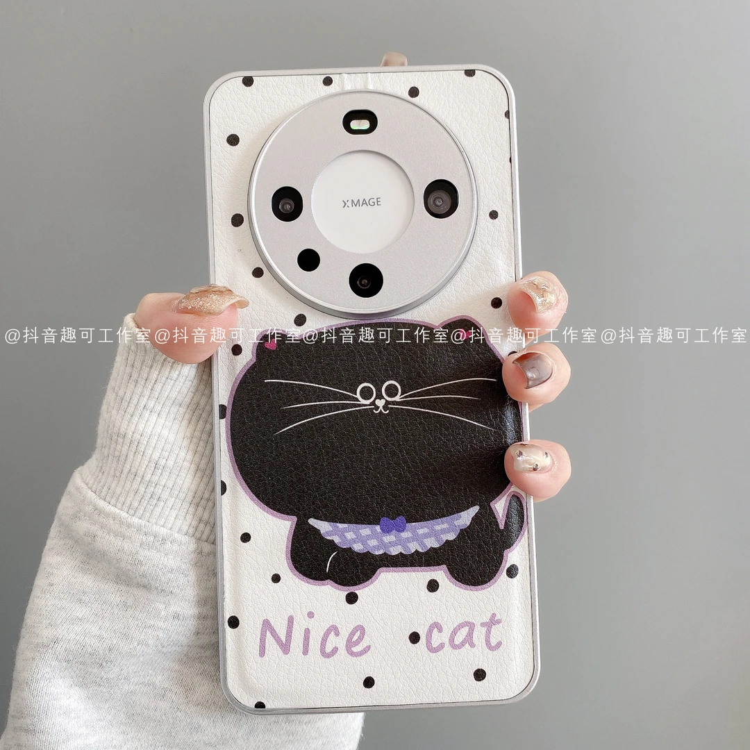 金属鼓皮适用华为mate70pro/60/50/40苹果17promax手机壳围脖黑猫