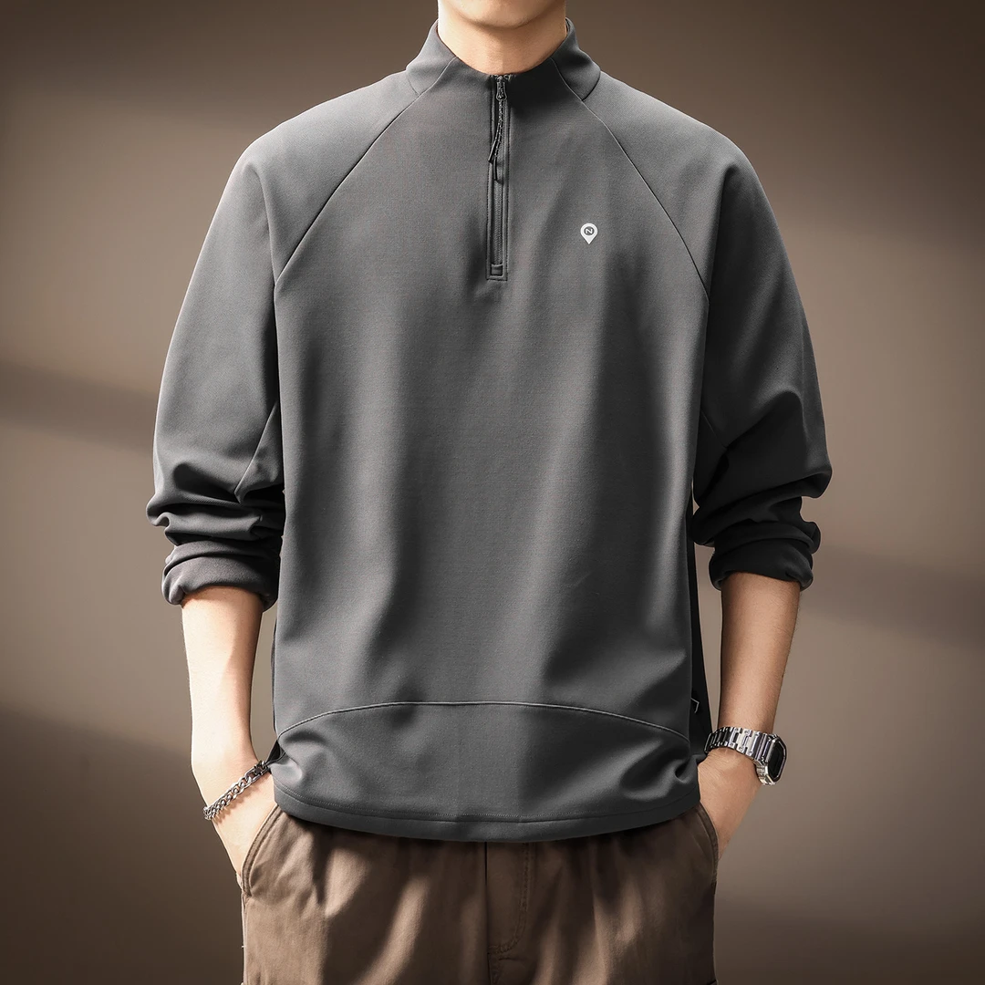 MR.MUDI/穆迪先生高端多口袋立领长袖卫衣男秋季新款半拉链宽松潮