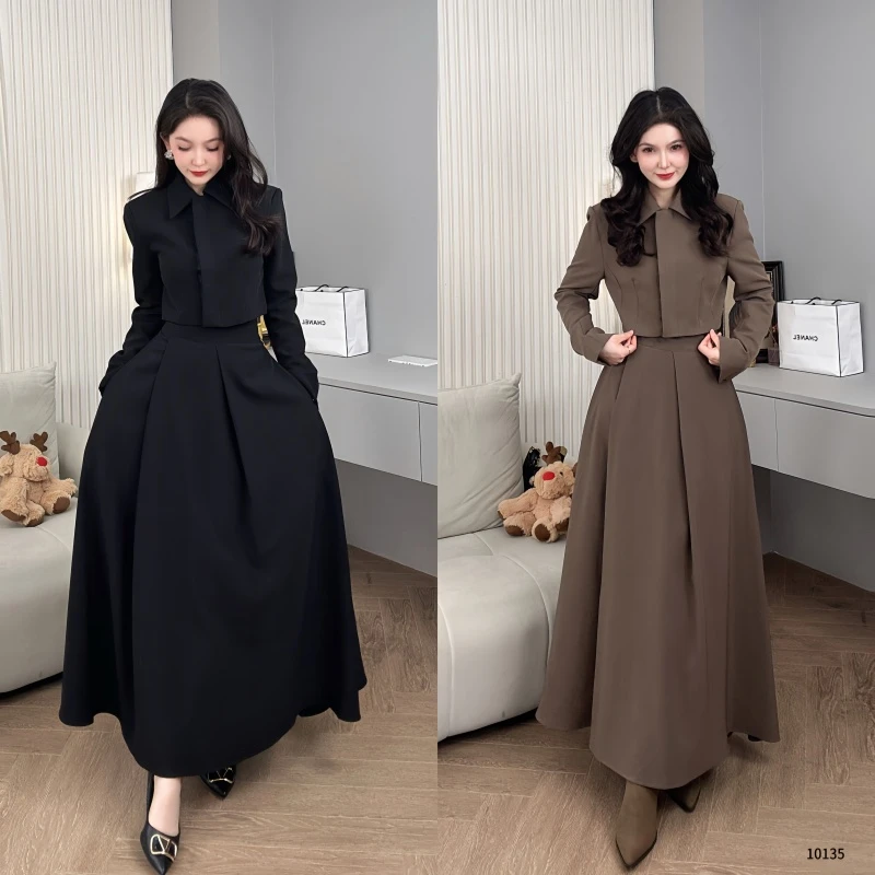Saeda品牌女装2025秋冬新款法式复古轻奢翻领优雅两件套YF10135