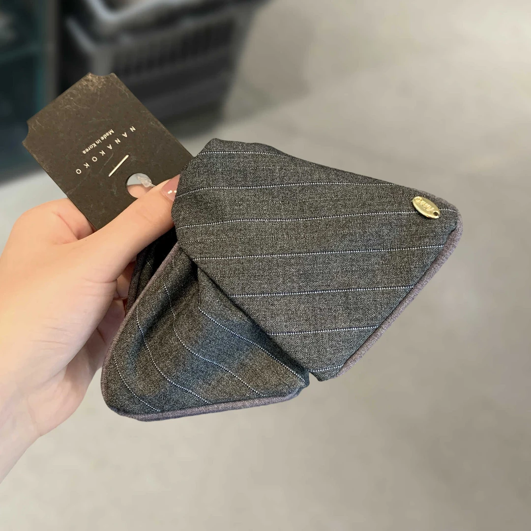 韩国线条布艺灰色贝壳三角抓夹新款饱满后脑勺高级感扎高马尾发夹