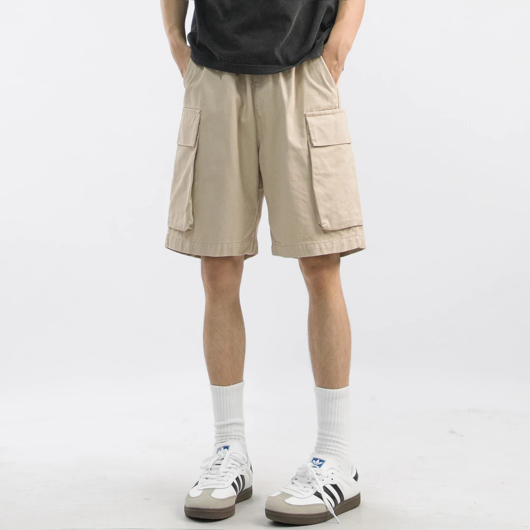 夏季卡其工装短裤男日系宽松五分裤美式复古休闲裤子短裤五分裤