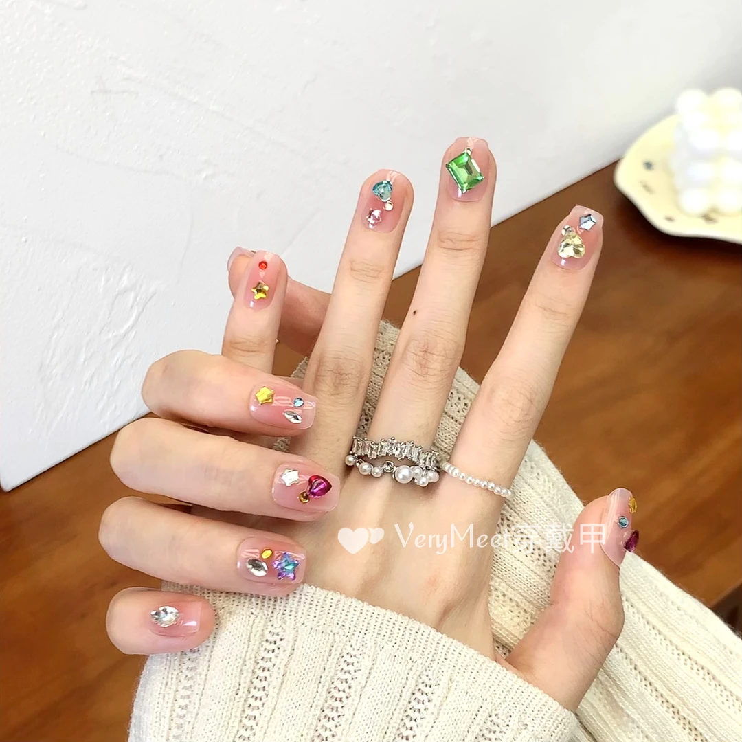VERY MEET裸肤冰透纯欲七彩宝石春夏甜美轻奢可拆卸美甲贴82