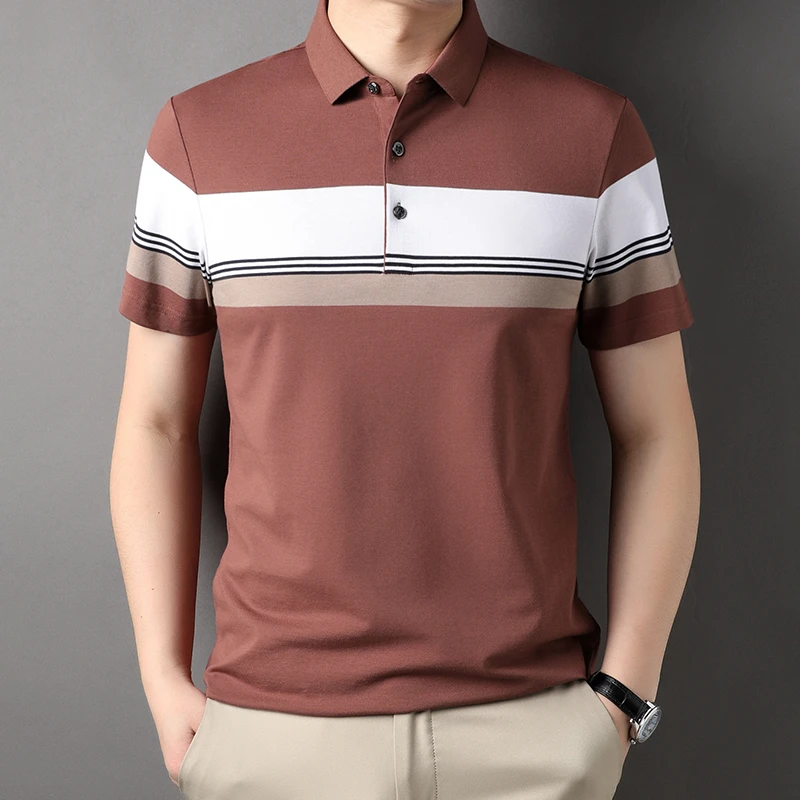 撞色条纹短袖Polo衫2025夏季新款舒适透气翻领短袖t恤休闲上衣服