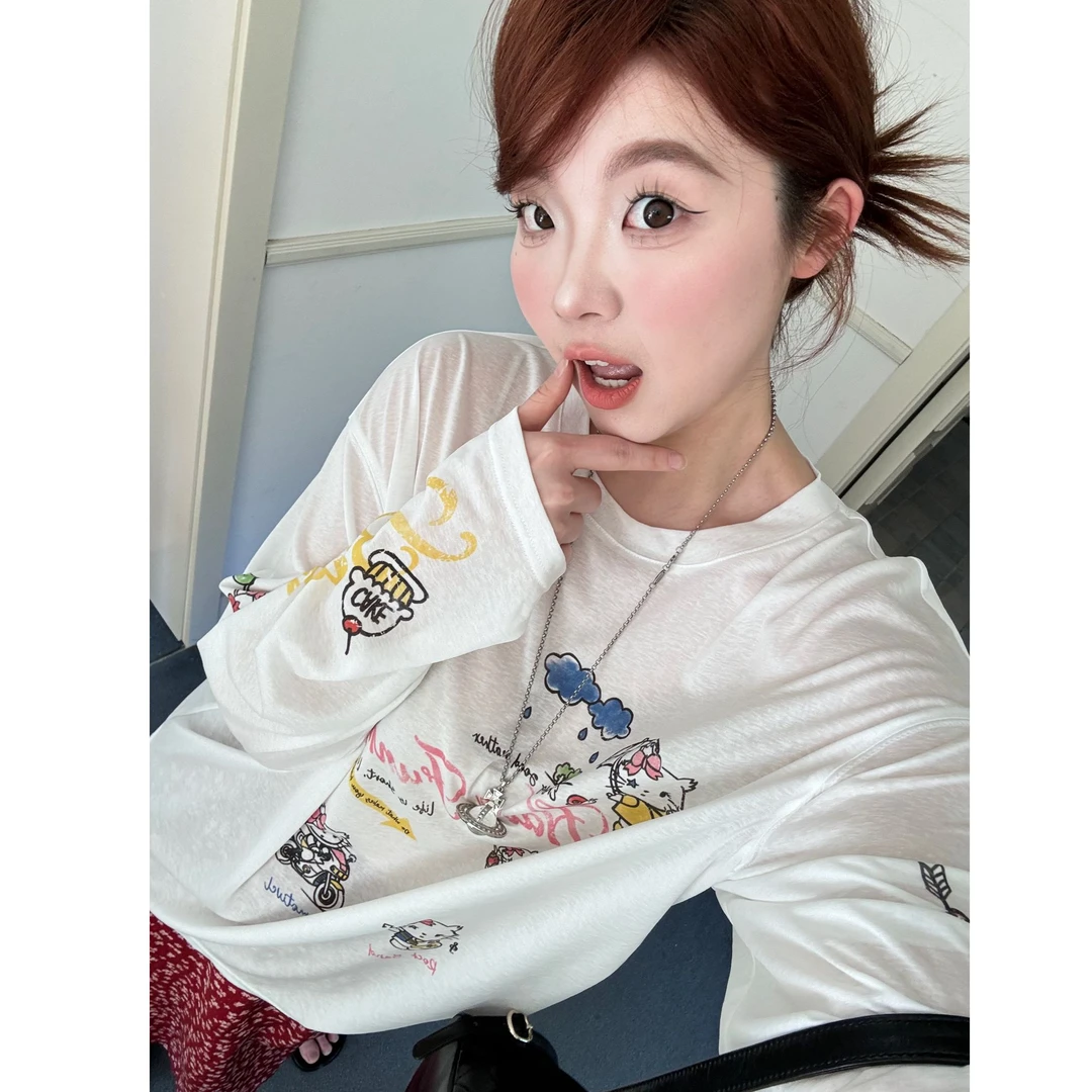 【hello，Kitty】可爱猫咪休闲百搭宽松长袖T恤上衣