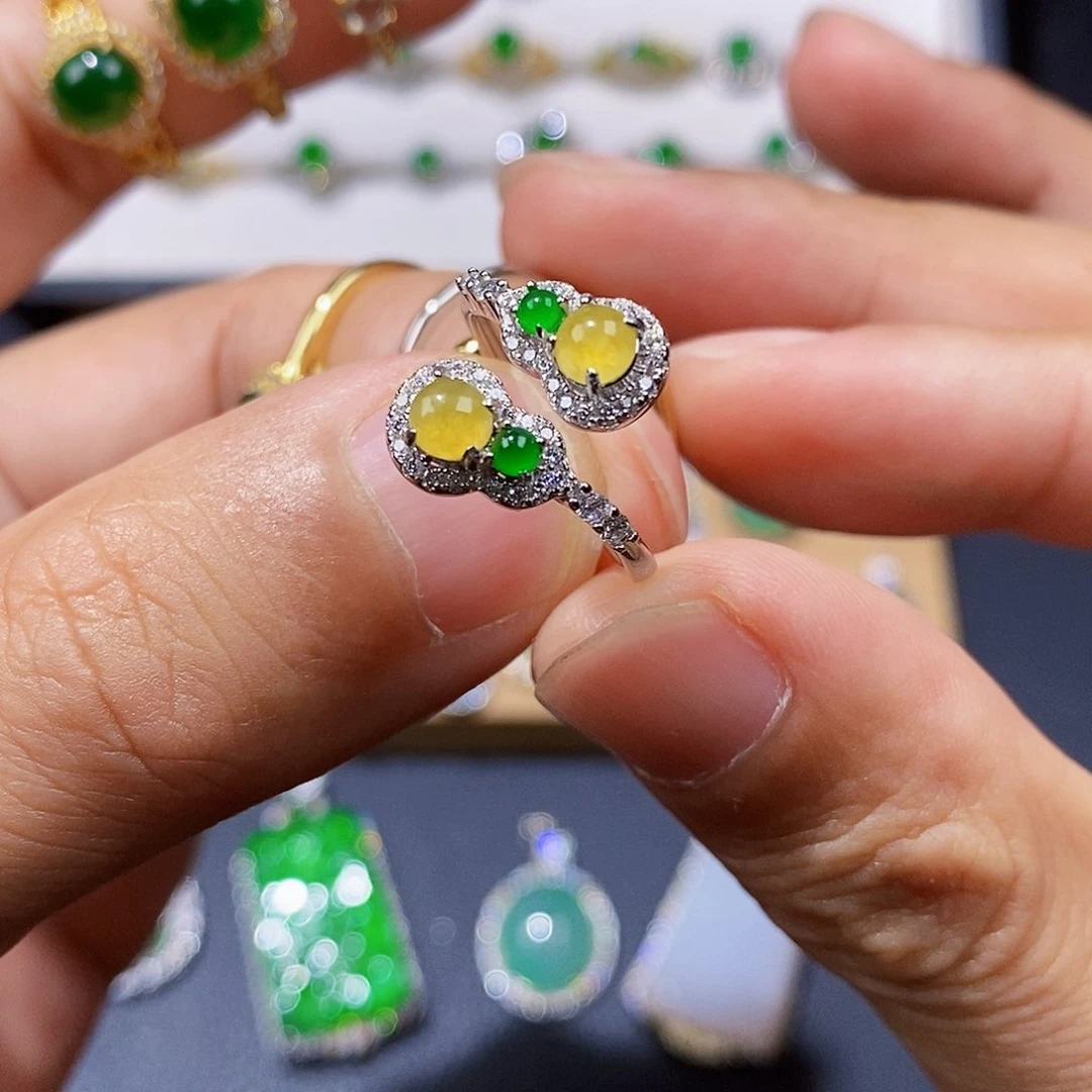 银S925镶嵌戒指翡翠戒指