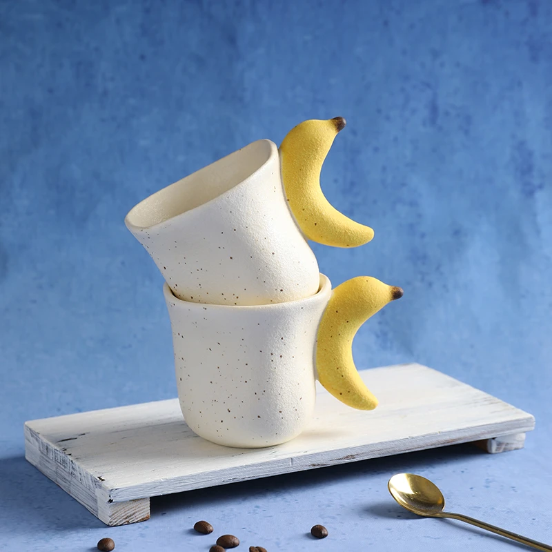 香蕉手握杯手工咖啡杯复古陶瓷水杯创意杯粗陶拿铁杯
