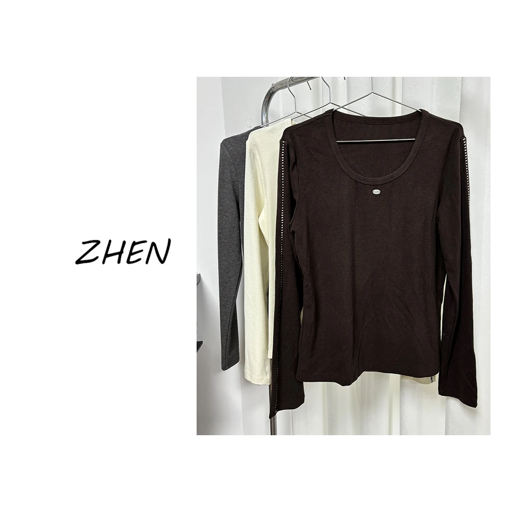 【ZHEN】K0970 2025新款修身显瘦气质小众设计师款长袖T恤打底