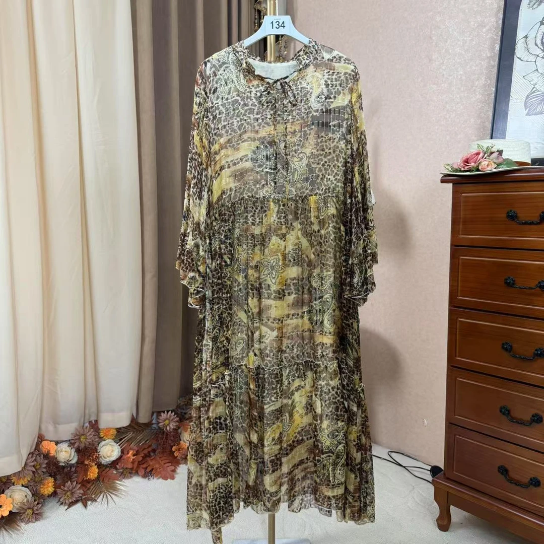 D134新款100%桑蚕丝裙显瘦高贵上档次长袖百搭气质桑蚕丝连衣裙