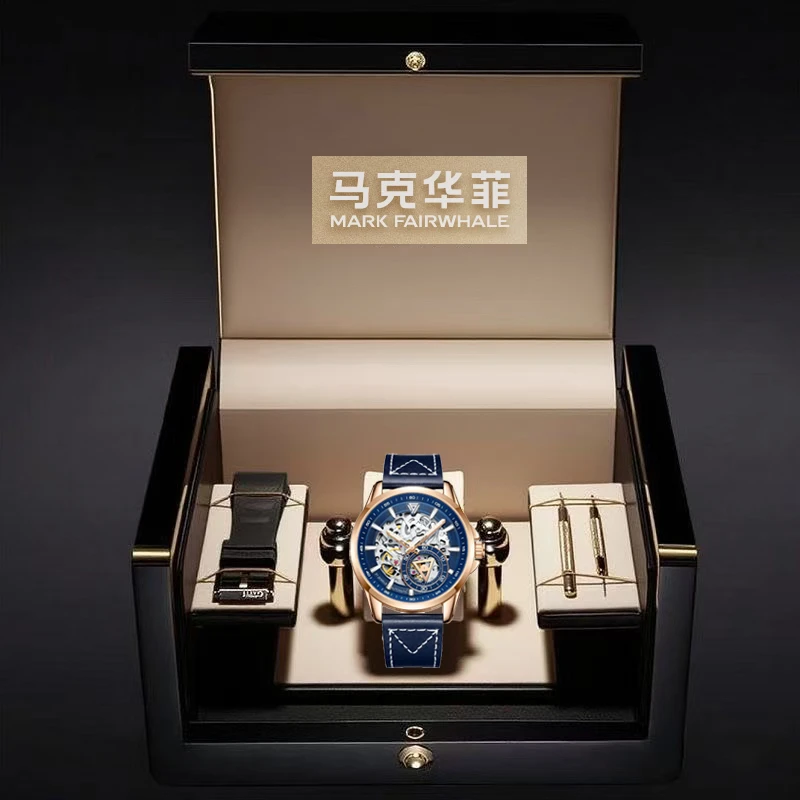 马克华菲品牌手表时尚工艺双面镂空透底机械表男士手表男运动潮流
