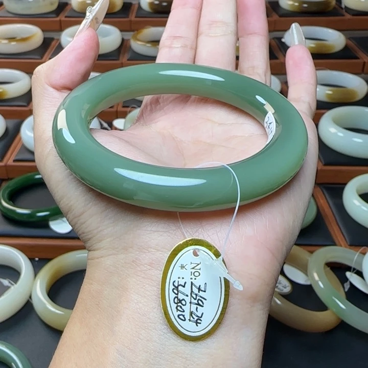 和田玉未镶嵌手镯粉青圆条58.9