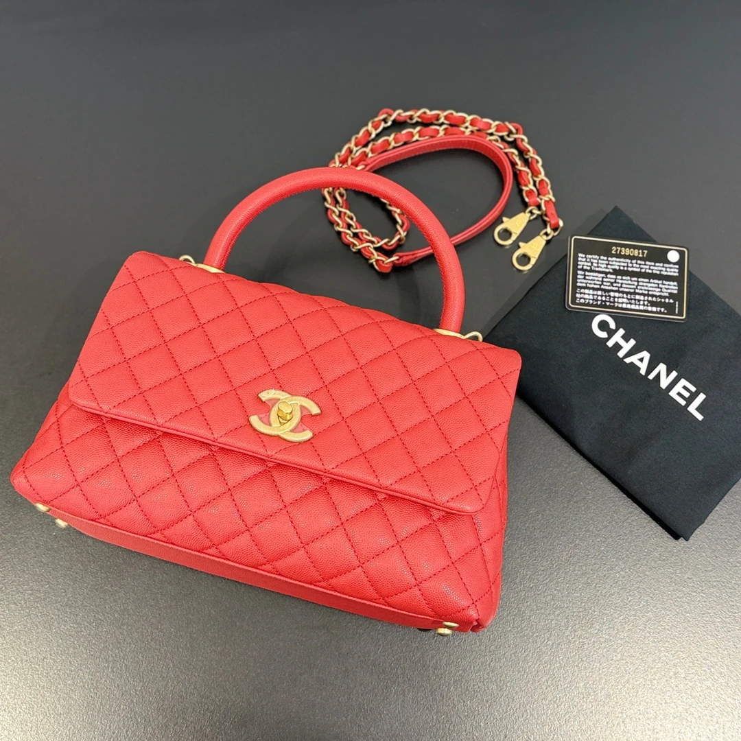 99新 Chanel/香奈儿 悦奢臻选/cocohandle/中号/红金/单肩包
