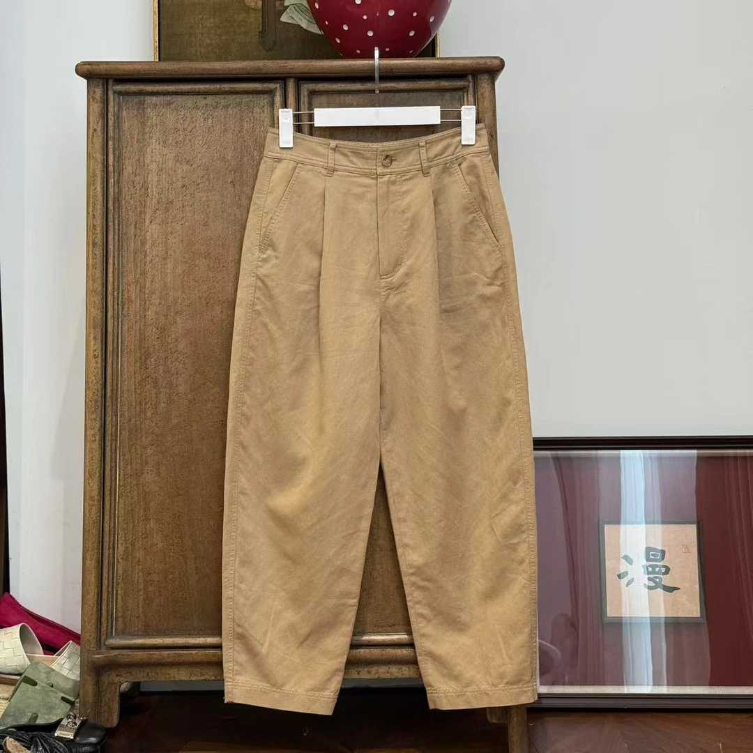 MYL 2025春夏新品棉麻卡其色休闲裤重要直筒纯色时尚休闲通勤长裤