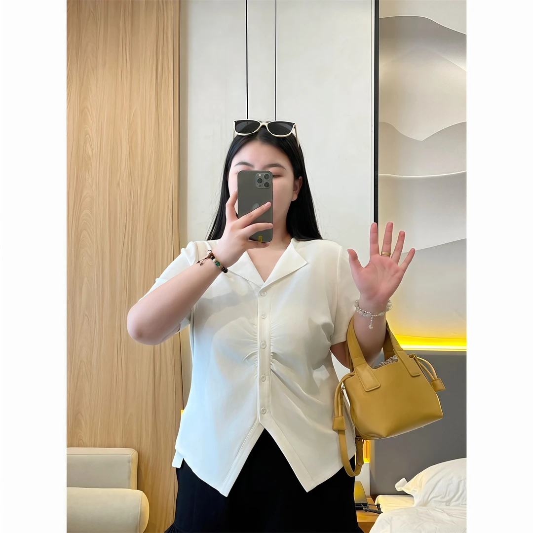 雾岛信箱 /设计感V领chill短袖T 15082花契大码200斤胖mm气质百搭