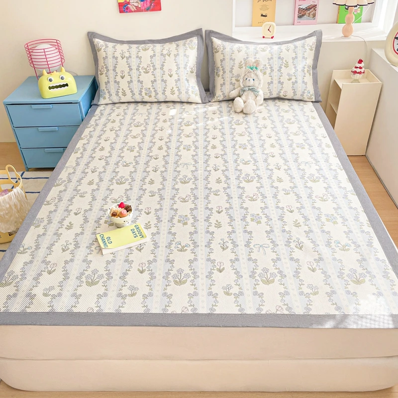 天然冰藤席冰丝夏季凉席床笠款可机洗可折叠空调软席子三件套