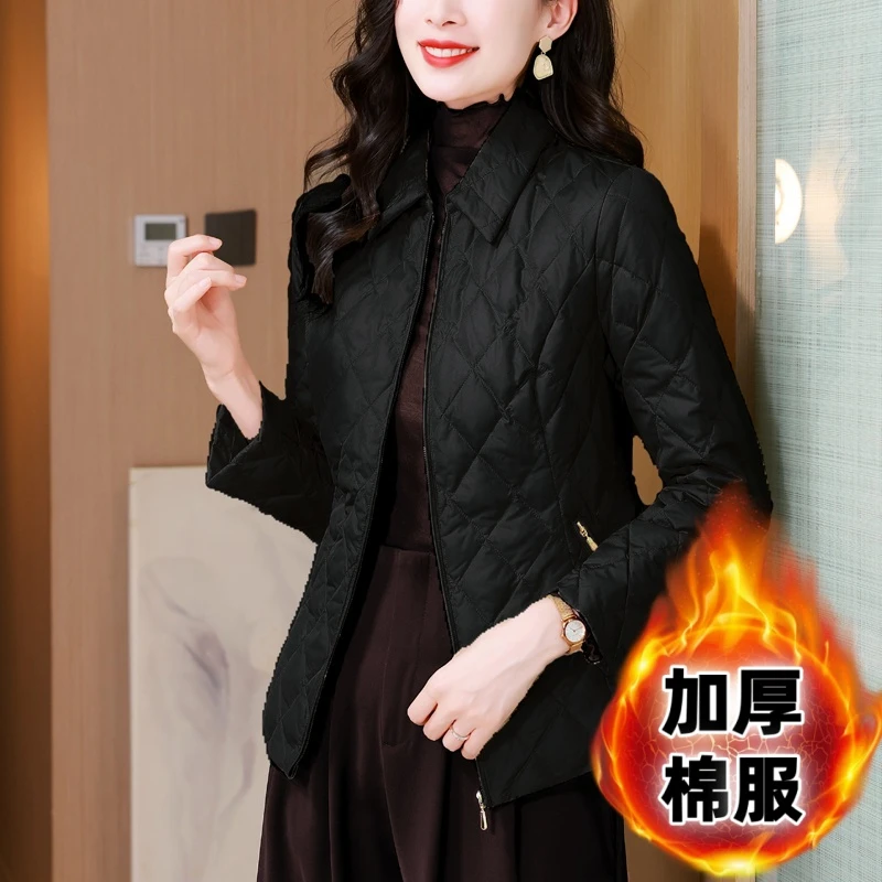 2025秋冬衬衫服外套女收腰轻薄款翻领保暖衣短款时尚韩版加厚冬季