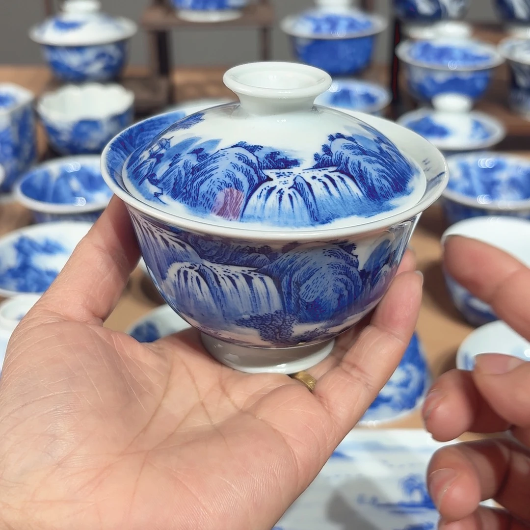 景德镇纯手绘盖碗满工