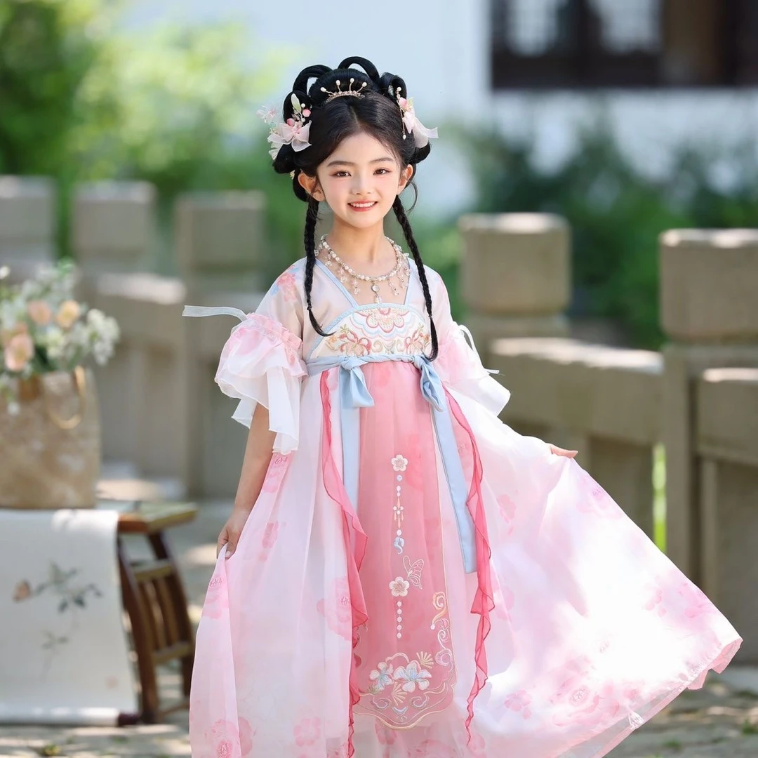 女汉服夏季短袖洛丽塔公主连衣裙中国风粉色刺绣襦裙