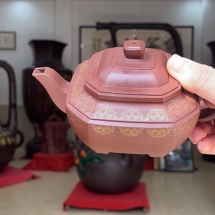 茶壶紫砂纯手工金丝镶嵌双圈团花