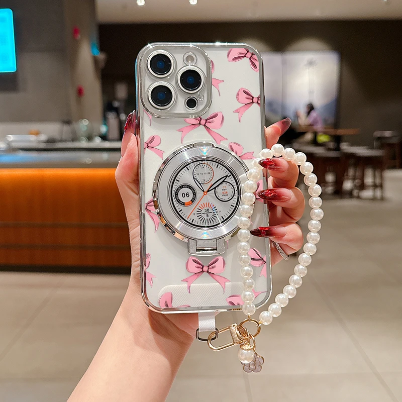 【苹果】粉蝶绮梦图案适用苹果系列iphone16/15/14手机壳手链支架