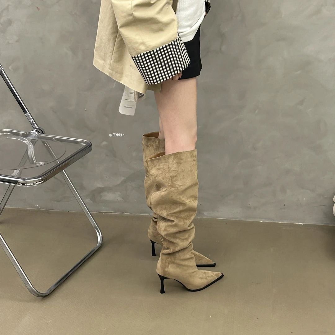 2025秋冬新品～时装靴尖头时尚堆堆骑士长筒靴复古女鞋高跟靴子