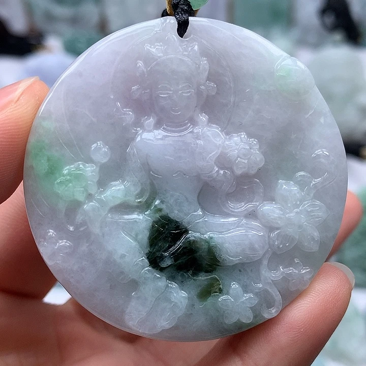 翡翠未镶嵌颈饰山水观音两面工艺福利多彩颜色福利