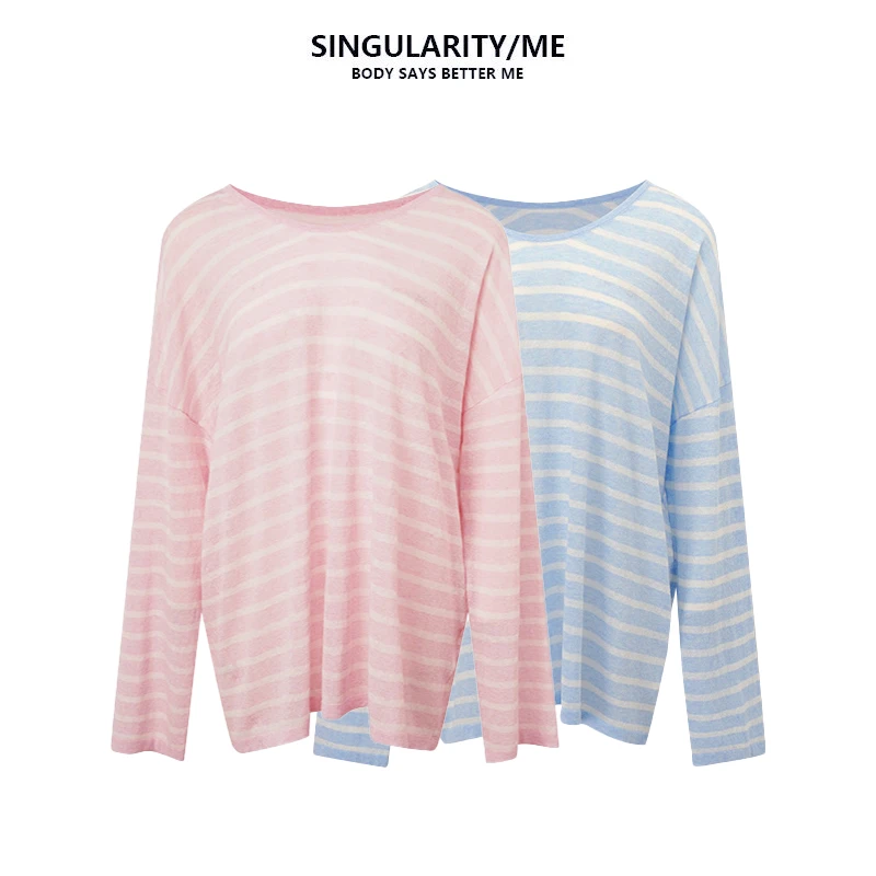 Singularity Me 5A 25403 多巴胺条纹甜美减龄亚麻夏季针织打底衫