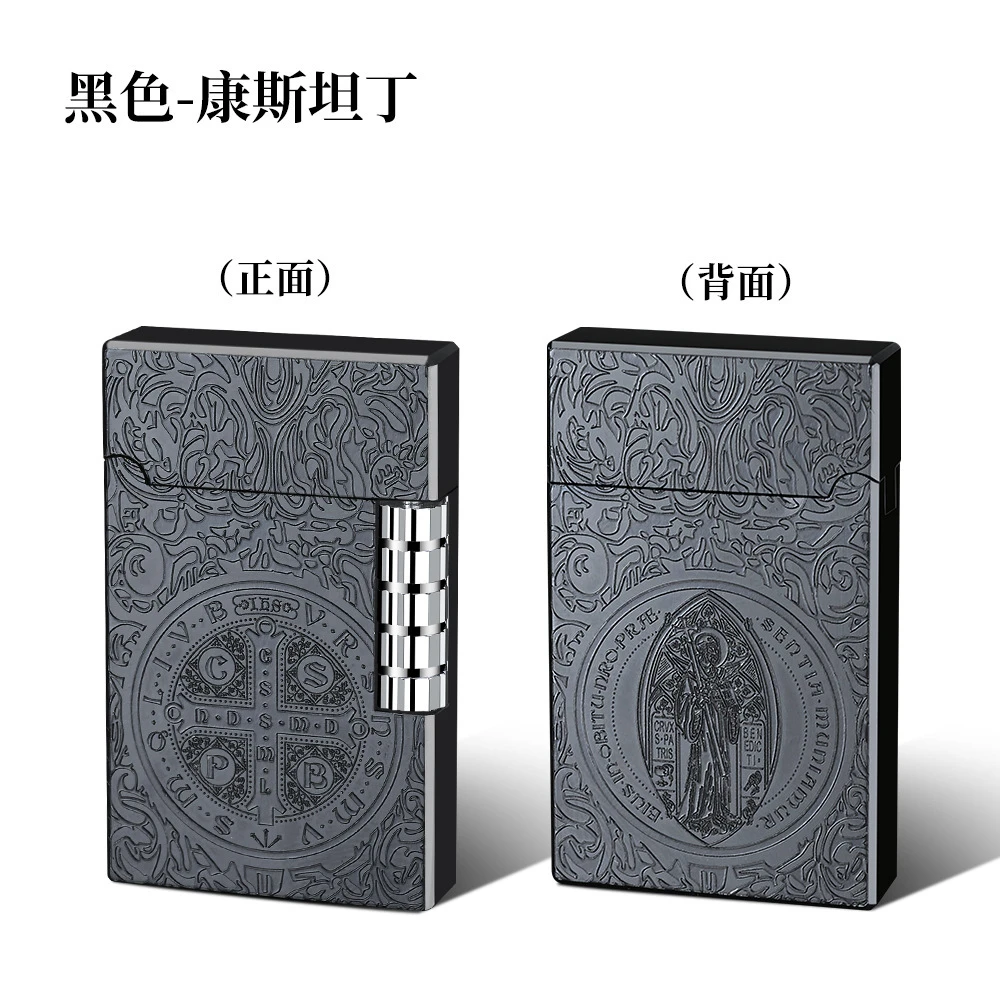 新款朗声充气打火机时尚康斯坦丁雕刻金属砂轮明火点烟器高档黑色