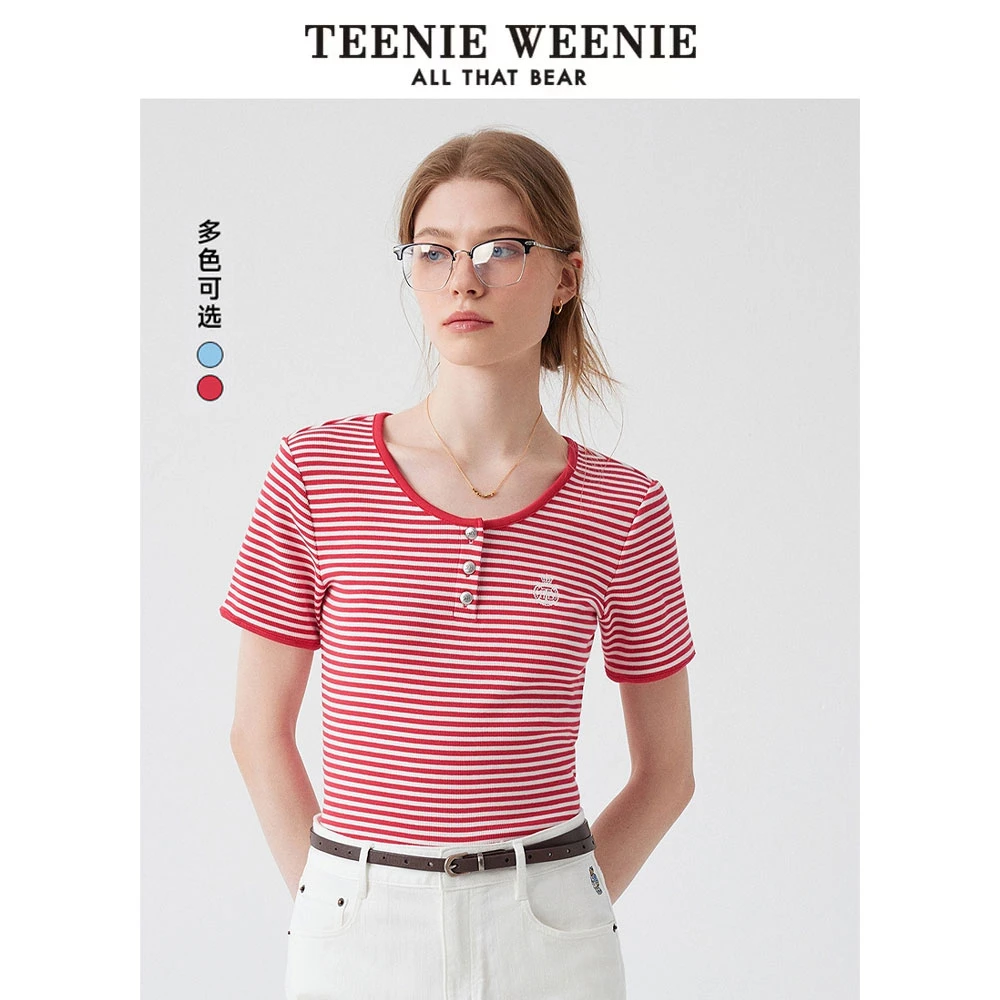 TeenieWeenie小熊25夏新款潮流时尚撞色条纹T恤短袖女TTRS252401W