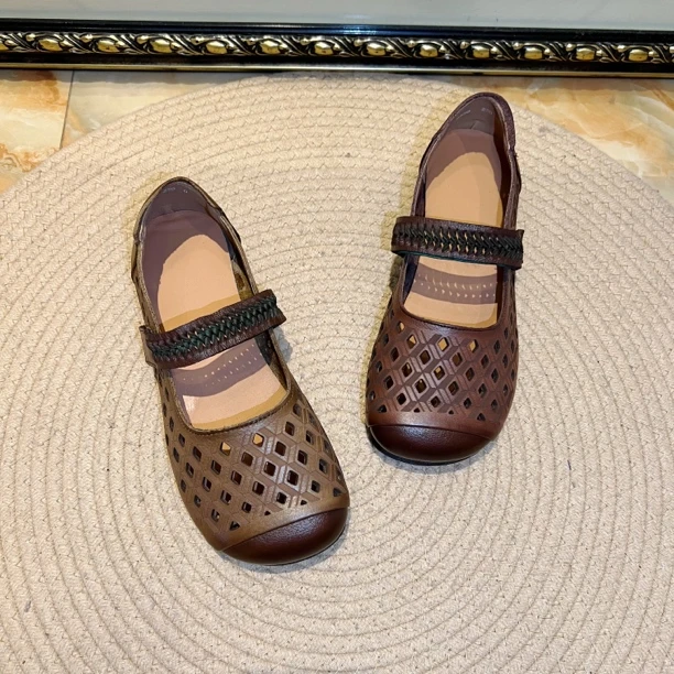 X136650新款夏季民族风舒适新中式真皮牛皮软底增高镂空布鞋单鞋