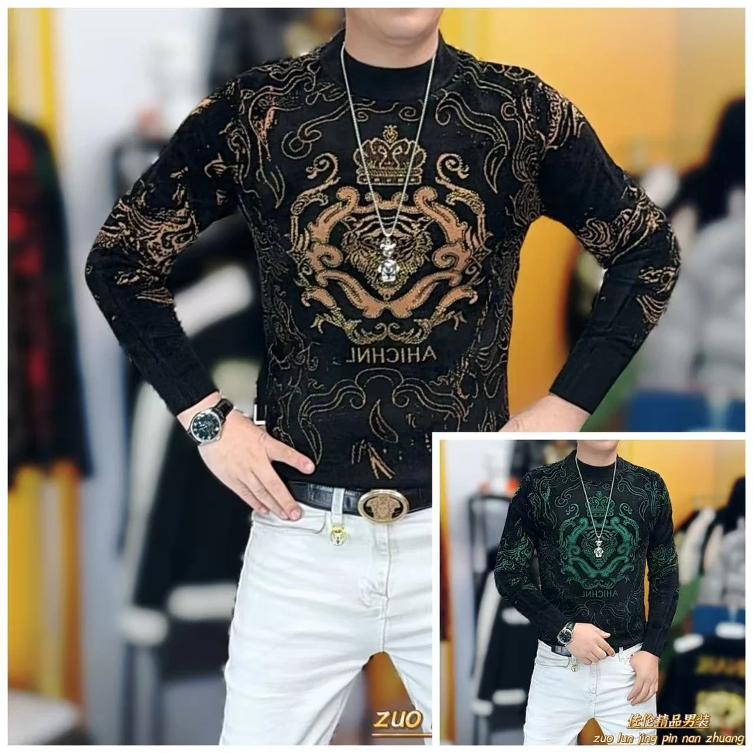 8886免烫修身型针织常规保暖厚款针织衫圆领毛衣提花