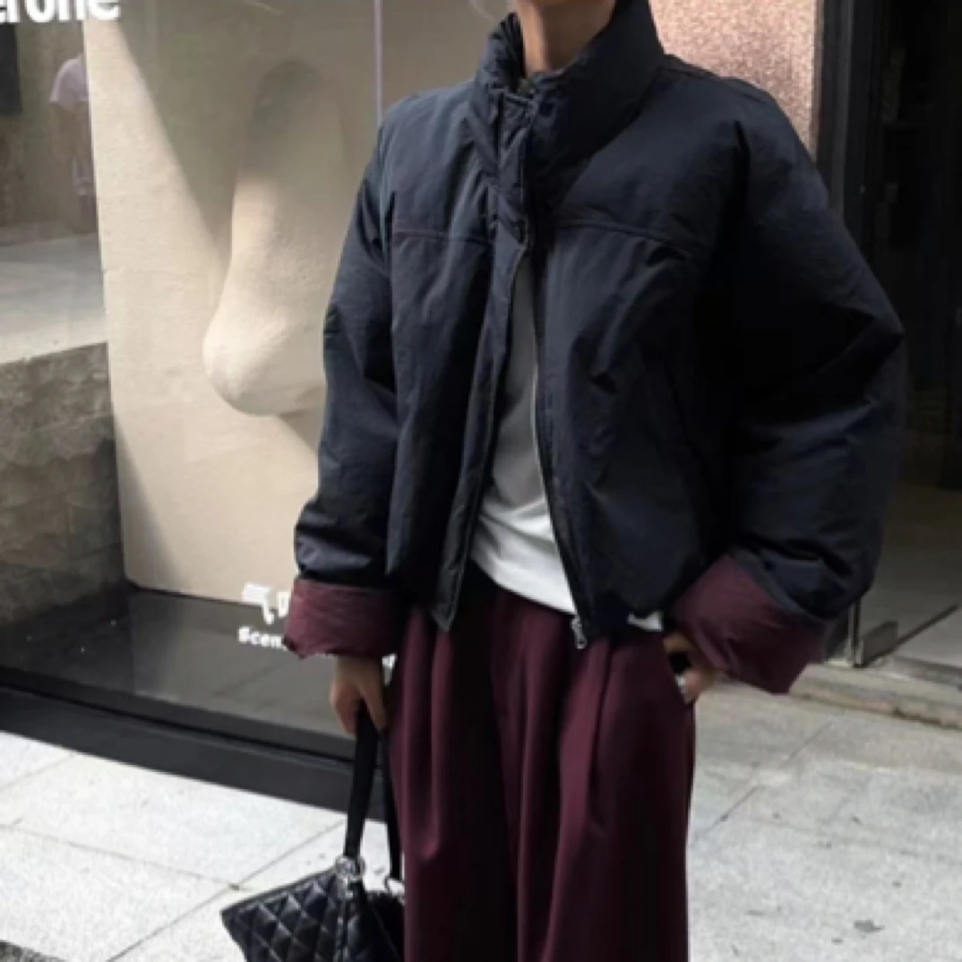 7738高级感撞色立领短款女士外套秋冬款新款时尚百搭潮KSS