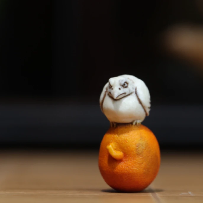 八大山人 朱达 鸟 鹿角雕刻 方颜作品 纯手工 配饰挂件 手把件